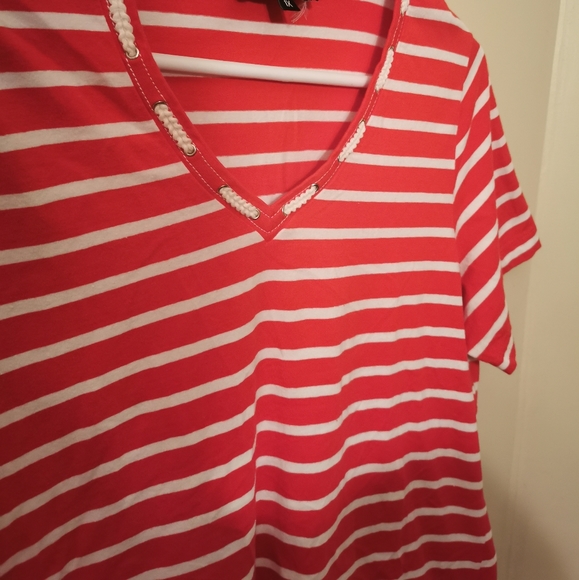 Claire France Tee Red & white stripes Plus Size 1X - Picture 5 of 7
